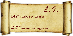 Lőrincze Irma névjegykártya